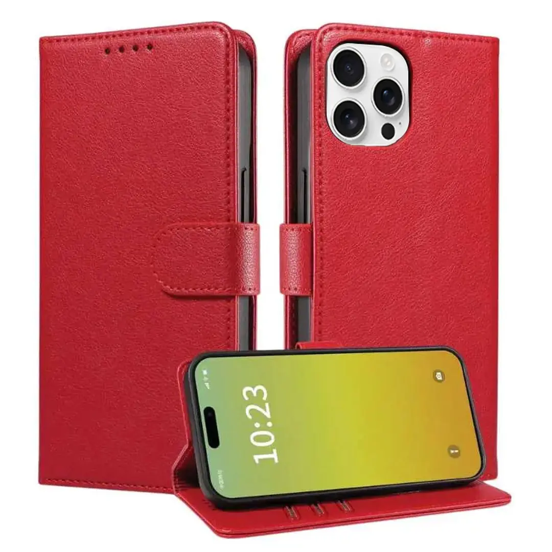 iPhone 16 Pro Max PU Leather Wallet Case Red